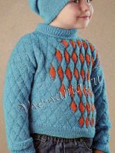 Свитер спицами с ромбами и шапочка