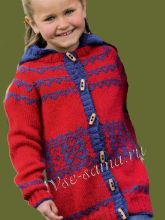 Удлиненный жакет спицами с капюшоном