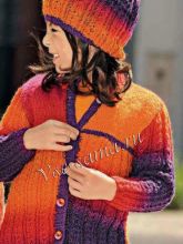 Жакет и шапочка спицами с цветовым переходом