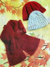 Бордовый комплект и серая шапка спицами