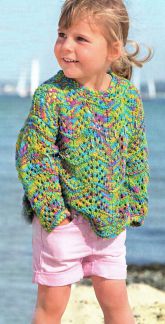 Цветной пуловер с ажурным узором