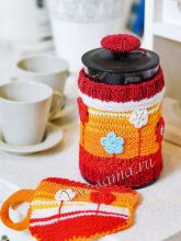 Грелка на чайник и чехол для чайных пакетиков спицами