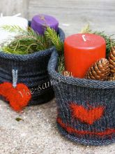 Корзинки спицами с сердечками