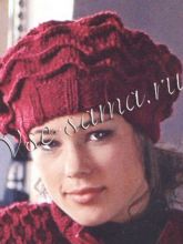 Красно-коричневый берет спицами