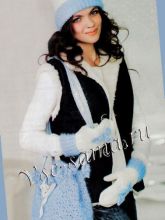 Пушистый голубой комплект: сумка, шапка, варежки, фото