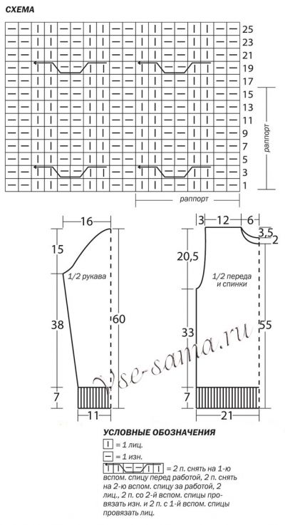 Схема и выкройка для вязания женского свитера
