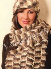 Меланжевый комплект на вилке - шапка, шарф, перчатки