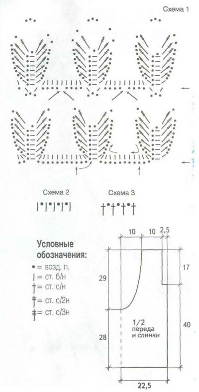 Схема 1-3 для вязания ажурной безрукавки