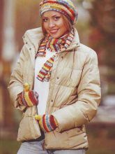 Берет крючком, шарф и варежки на спицах