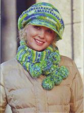 Кепка крючком и шарф с помпонами спицами