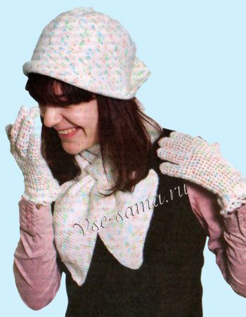 Комплект: ажурные перчатки, шарф-бант, шапочка