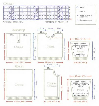 Выкройка и схема для джемпера и жакета - Розовый бутон