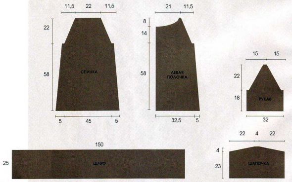 Схемы для вязания комплекта - Кардиган, шапочка и шарф