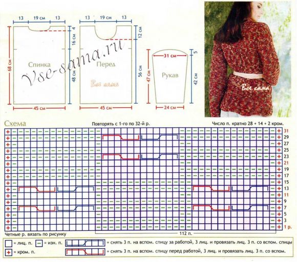 Схема и выкройка для вязания пуловера - "Ваш выбор"