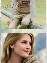 Пуловер и митенки спицами