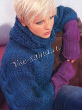 Пуловер со связанной поперёк верхней частью и шарф-воротник