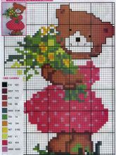 Мишутка с букетом - Схема для вышивания крестиком