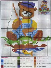 Мишка-рыбак - Схема для вышивания крестиком