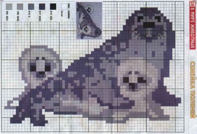 Семейка тюленей - Схема для вышивания крестиком